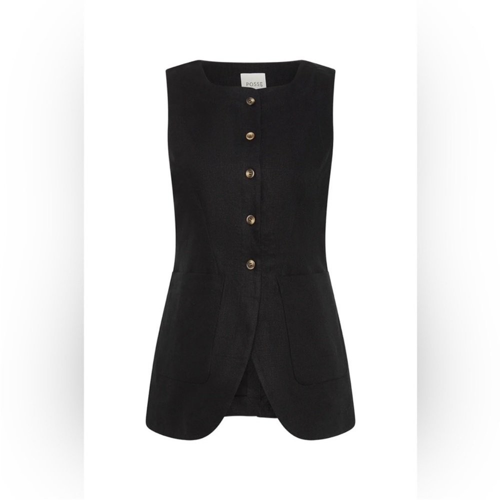 Posse Emma Linen Black Vest Size Medium - Picture 2 of 10